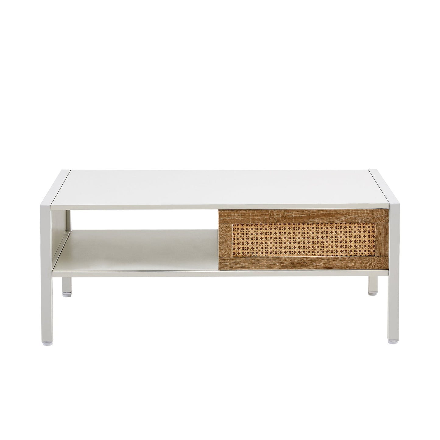 Modern Rattan Coffee Table with Sliding Door by HouseOfZazla, white frame with woven cane panel on Tampa Home & Garden Store