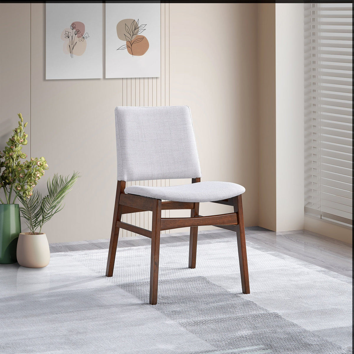 Dining chair set brown wood frame with light gray upholstery, set of 2 HouseOfZazla on Tampa Home & Garden Store