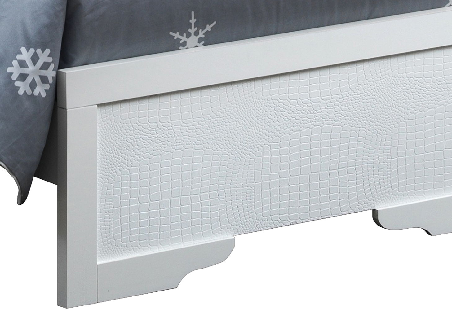 LED Elegant Bed white upholstered bed with crocodile-embossed footboard panel on Tampa Home & Garden Store