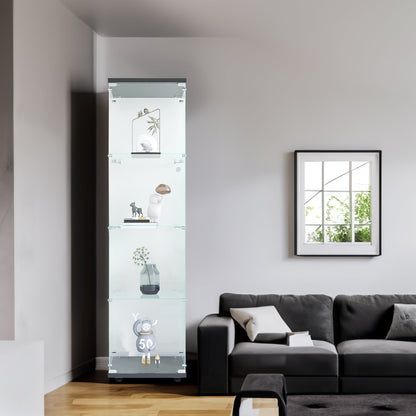 4 glass display cabinets with door shelves, floor standing antique bookshelf, 64.7 "* 16.7" * 14.3 ", black - Tampa Home & Garden Store
