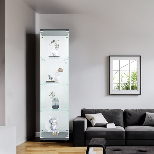 4 glass display cabinets with door shelves, floor standing antique bookshelf, 64.7 "* 16.7" * 14.3 ", black - Tampa Home & Garden Store