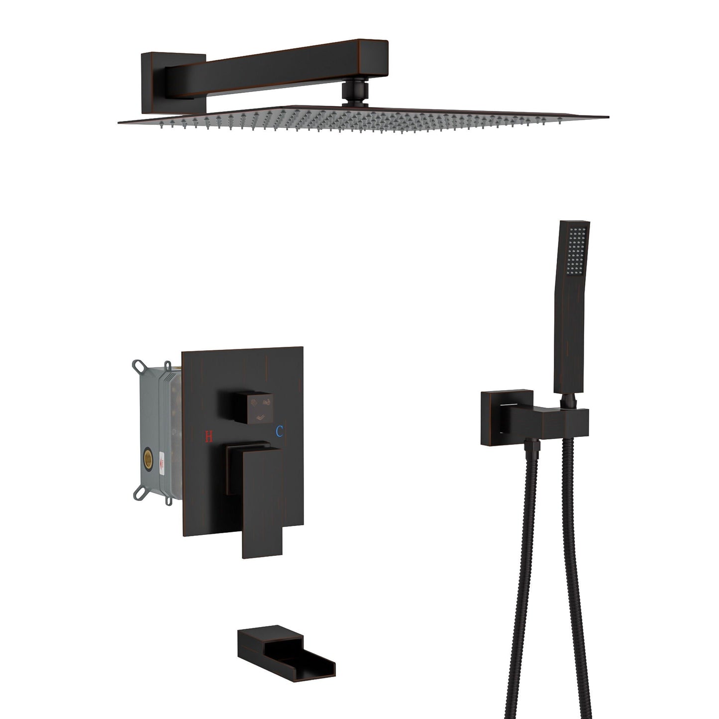 Wall Square Shower System with Waterfall Spout