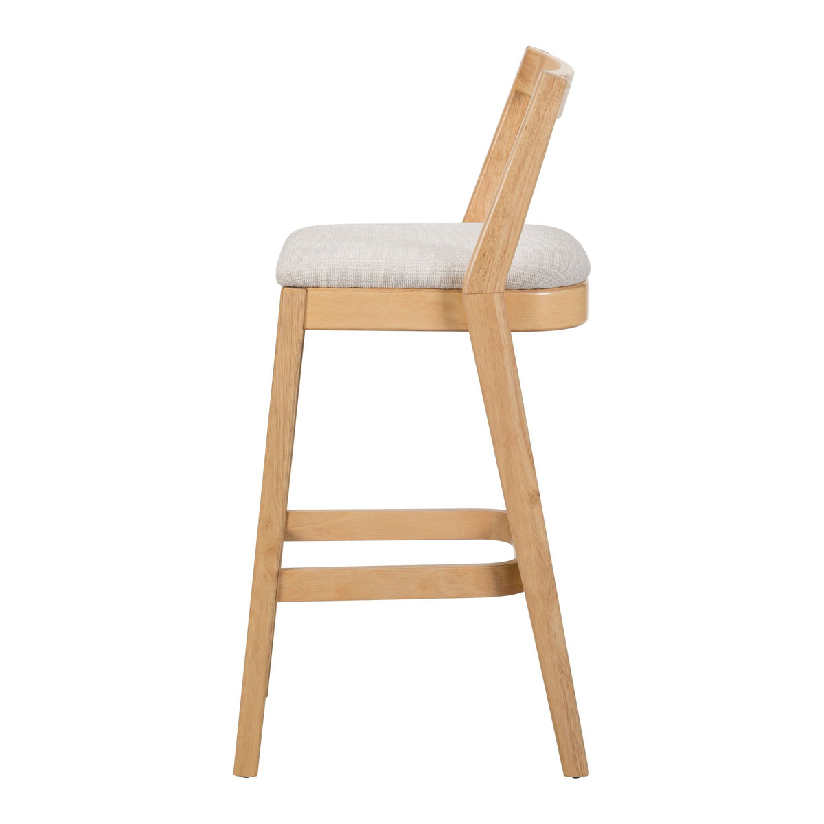 Jasper Indoor Barstool light rubberwood frame with beige fabric seat on Tampa Home & Garden Store