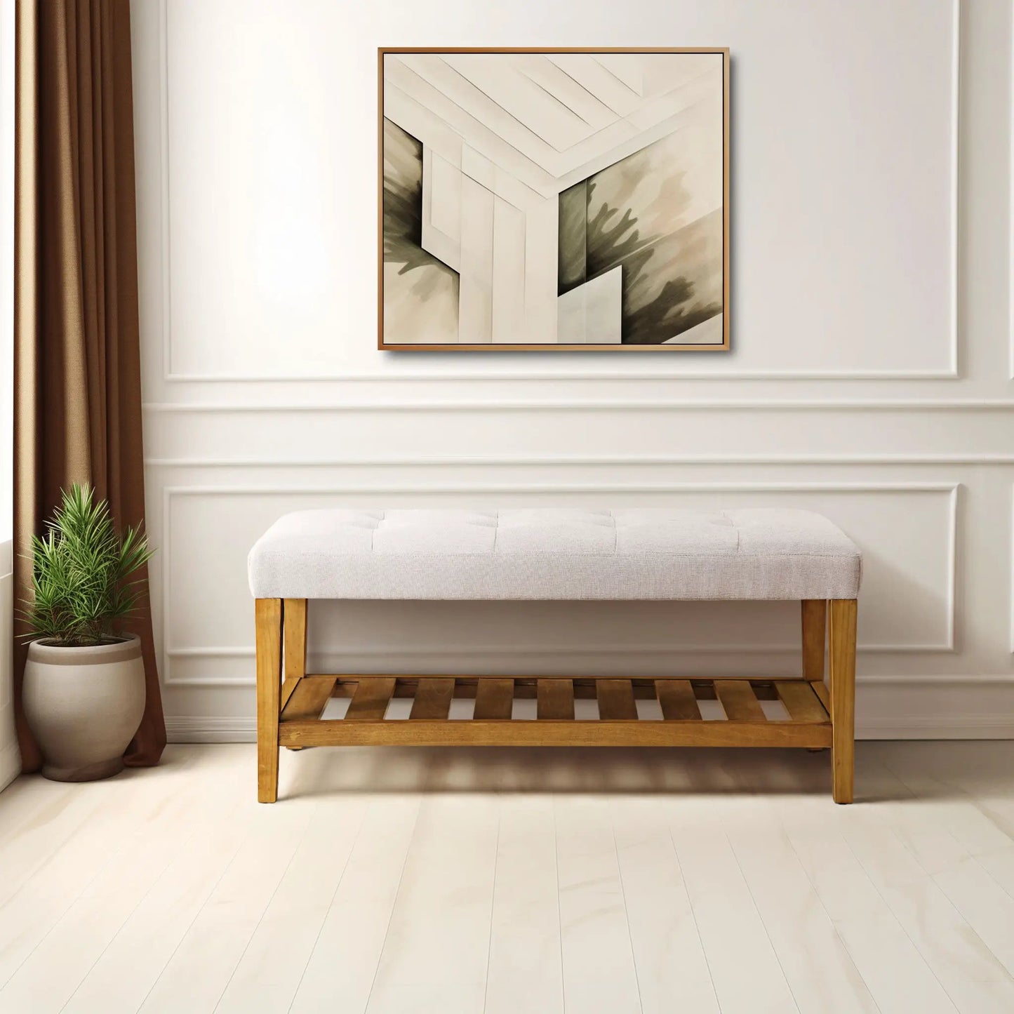 Charla Upholstered Bench with Tufted Fabric Seat