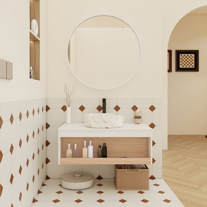Floating bathroom vanity with vessel sink, white cabinet with wood drawer, HouseOfZazla on Tampa Home & Garden Store