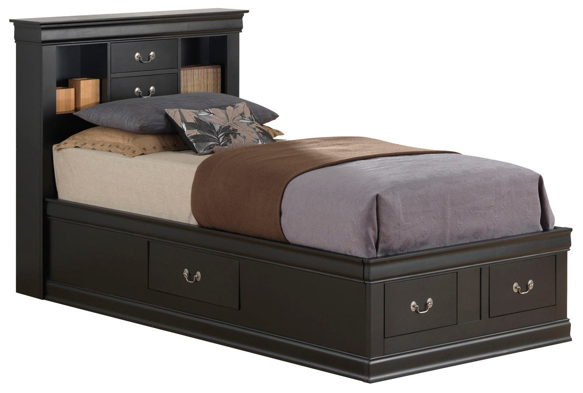Traditional style bookcase storage bed in black with headboard cubbies and drawers HouseOfZazla on Tampa Home & Garden Store