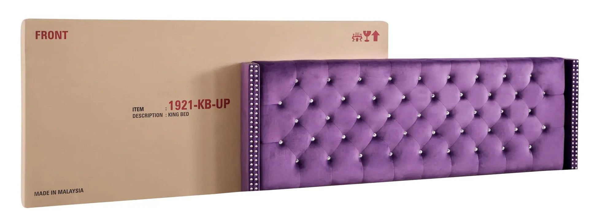 Upholstered Nailhead Trim Chic Bed in purple velvet with diamond tufting on Tampa Home & Garden Store