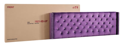 Upholstered Nailhead Trim King Bed in purple velvet with diamond tufting and crystal accents on Tampa Home & Garden Store