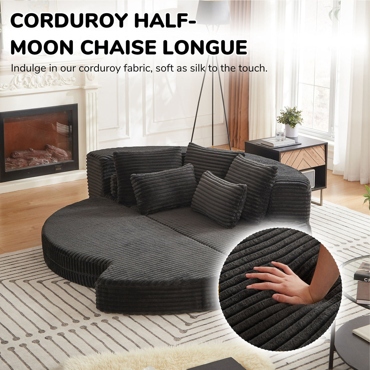 Semi Circular Corduroy Sofa Bed With Pillow