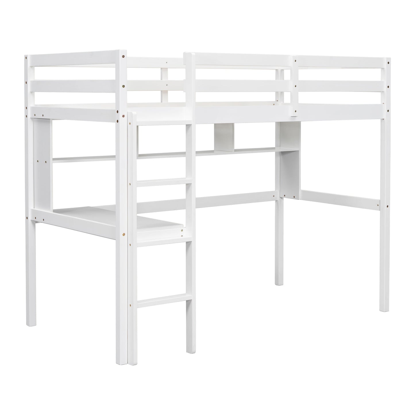 Twin Loft Bed with built-in desk and bookcase of three compartments, Guardrails and Ladder,White - Tampa Home & Garden Store