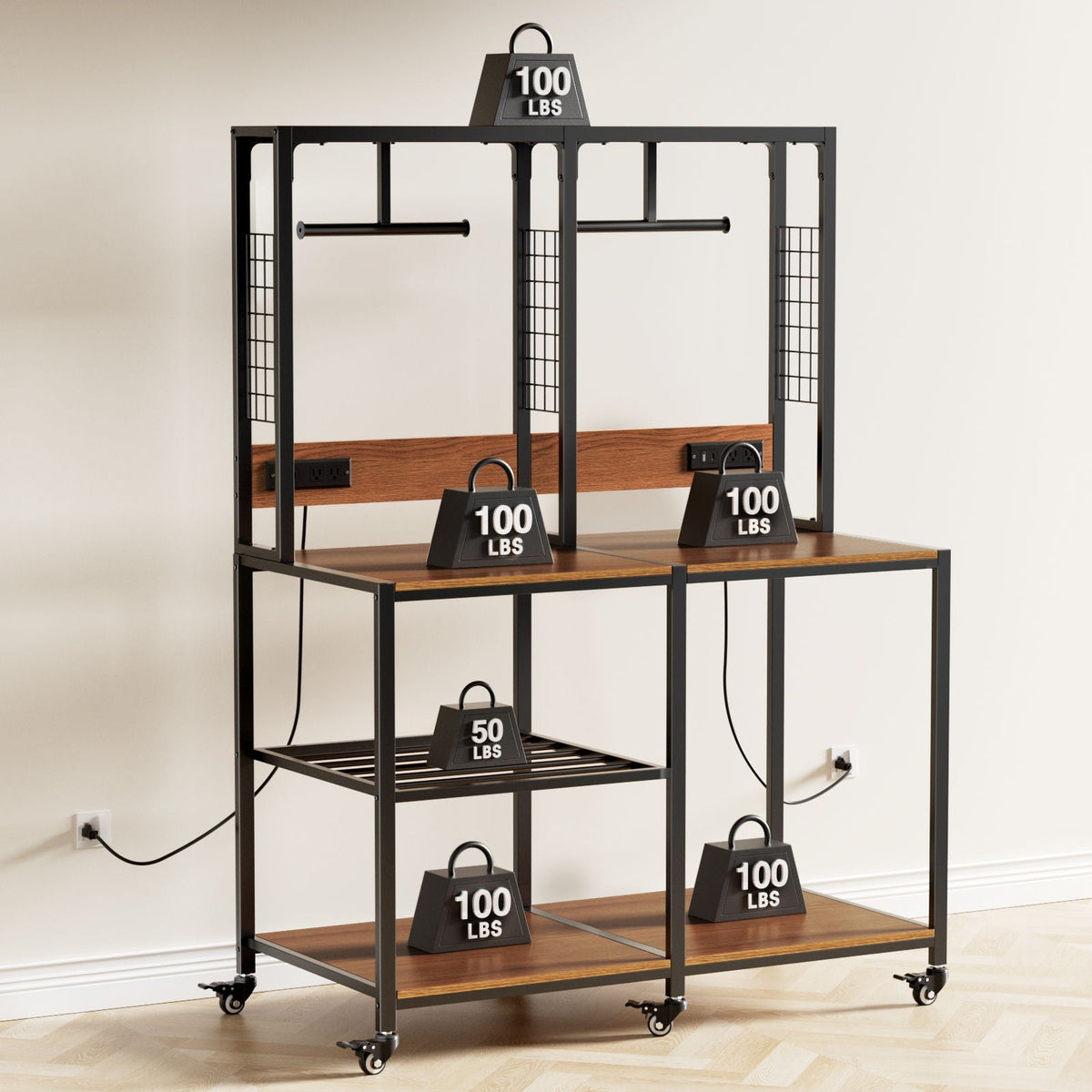 Double 3D printer stand with wood shelves, black metal frame, and filament storage on Tampa Home & Garden Store