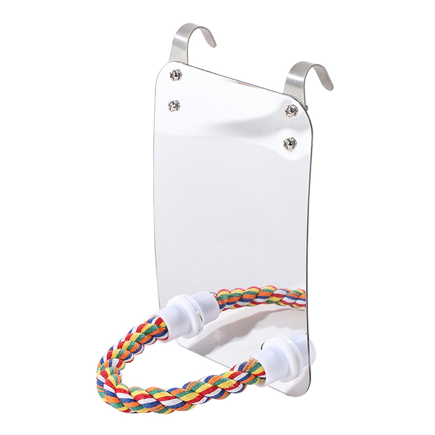 Parrot Toy Acrylic Bird With Mirror, chrome backplate and braided rope loop, Bird Toys on Tampa Home & Garden Store