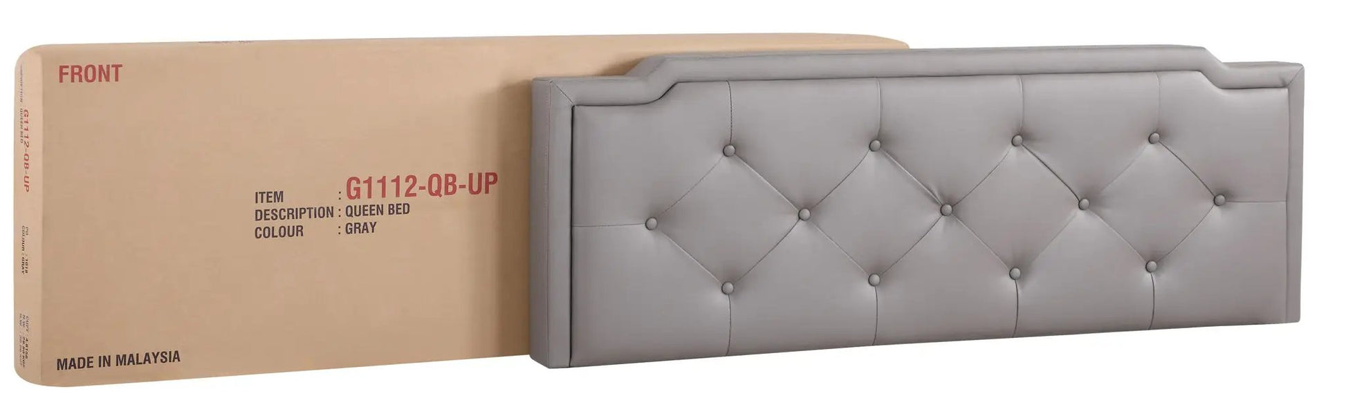 Upholstered queen bed with gray button-tufted headboard by Unique Piece Furniture on Tampa Home & Garden Store