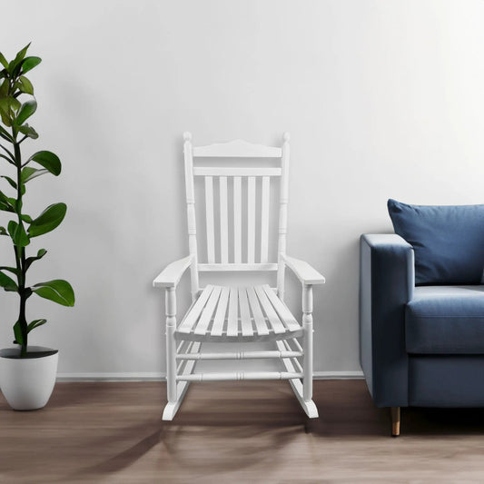 Solid wood balcony porch rocking chair white with slatted back and seat on Tampa Home & Garden Store