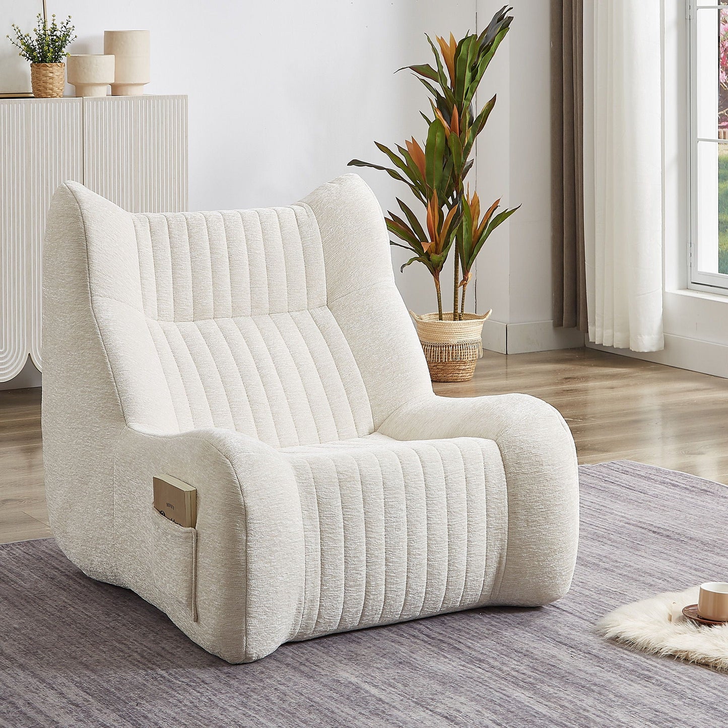 Bean Bag Chair for Adults in white chenille memory foam, HouseOfZazla cozy corner lounge on Tampa Home & Garden Store