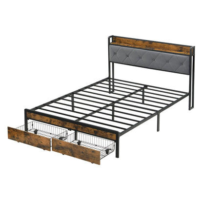 Modern Bed Frame With Led Lights and Storage