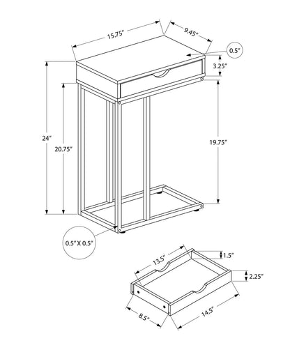 C-shaped accent end table with a small drawer and lower shelf on slim legs on Tampa Home & Garden Store
