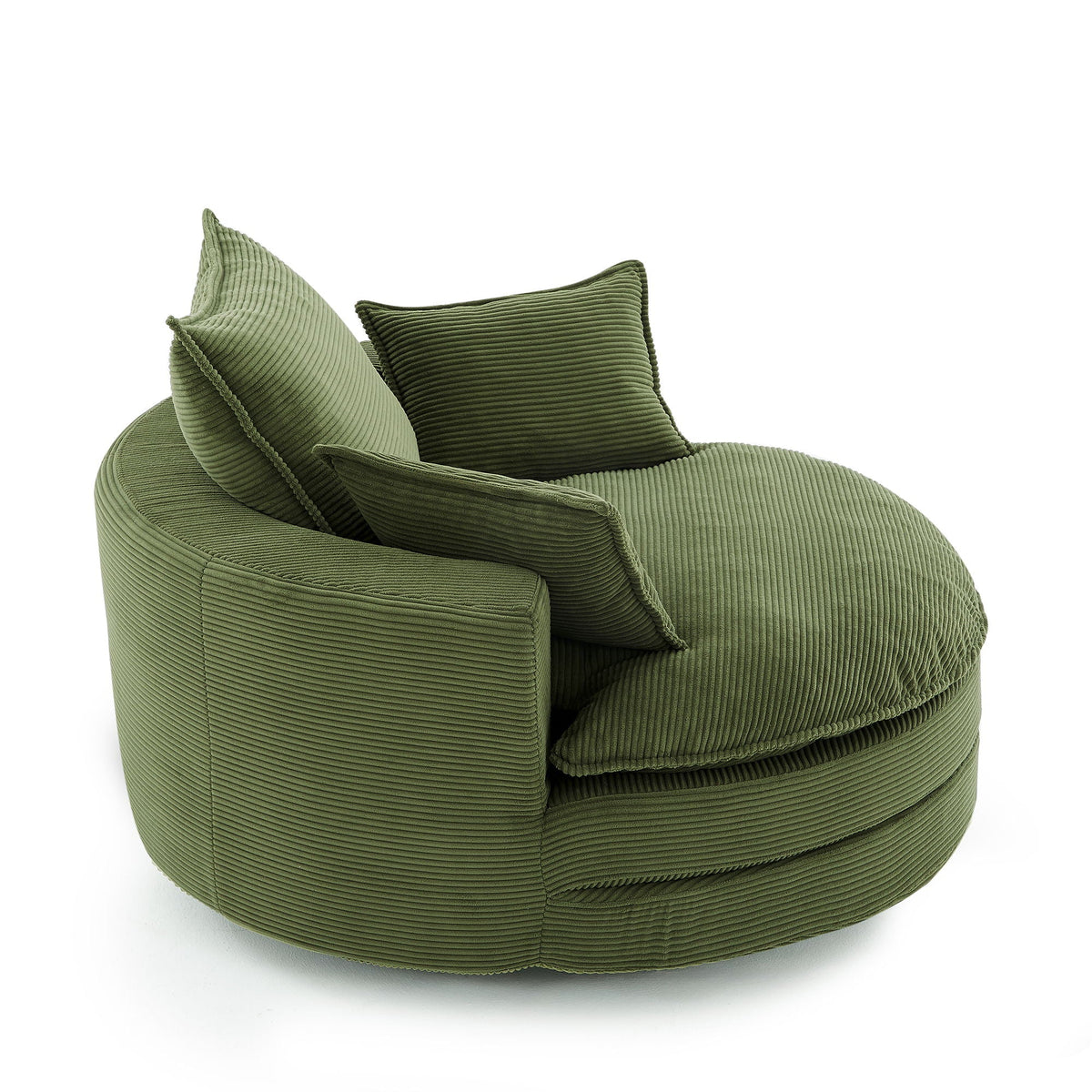 Swivel barrel chair with cushion and pillows in olive green corduroy by HouseOfZazla on Tampa Home & Garden Store