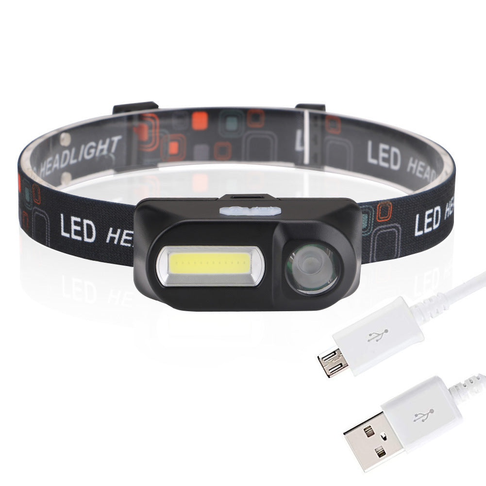 Headlamp for outdoor camping and fishing with LED panel and USB charging cable on strap on Tampa Home & Garden Store