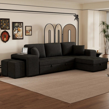 L-shaped 3-seat sleeper sectional sofa in charcoal fabric with chaise by Unique Piece Furniture on Tampa Home & Garden Store