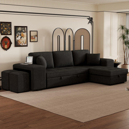 HouseOfZazla modern L-shaped 3-seat sleeper sectional sofa with chaise in charcoal gray fabric on Tampa Home & Garden Store
