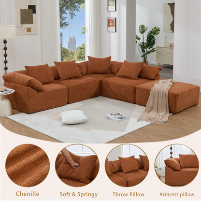 142" L Shaped Modular Sectional Sofa burnt orange corduroy by HouseOfZazla in modern living room on Tampa Home & Garden Store