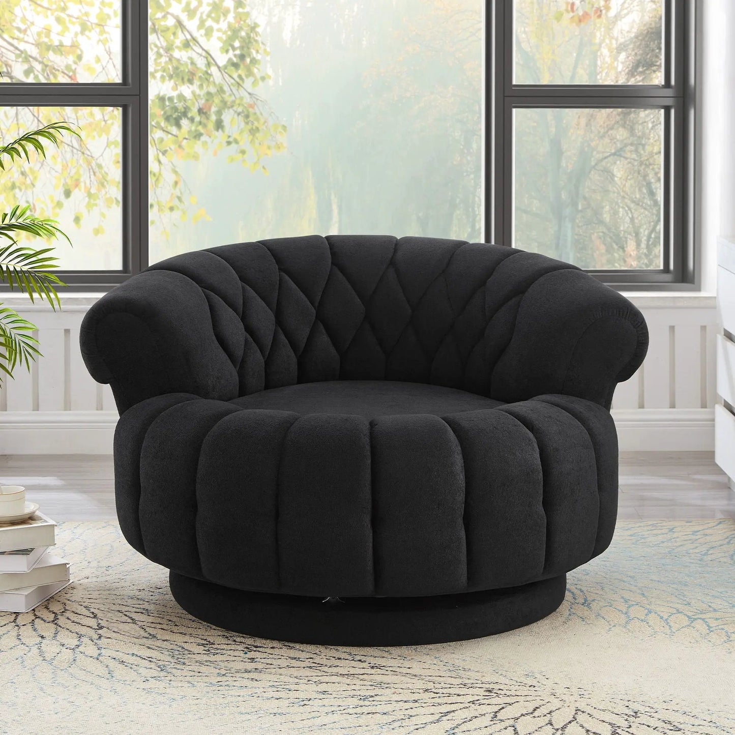 Round swivel accent chair black tufted upholstery by Unique Piece Furniture on Tampa Home & Garden Store