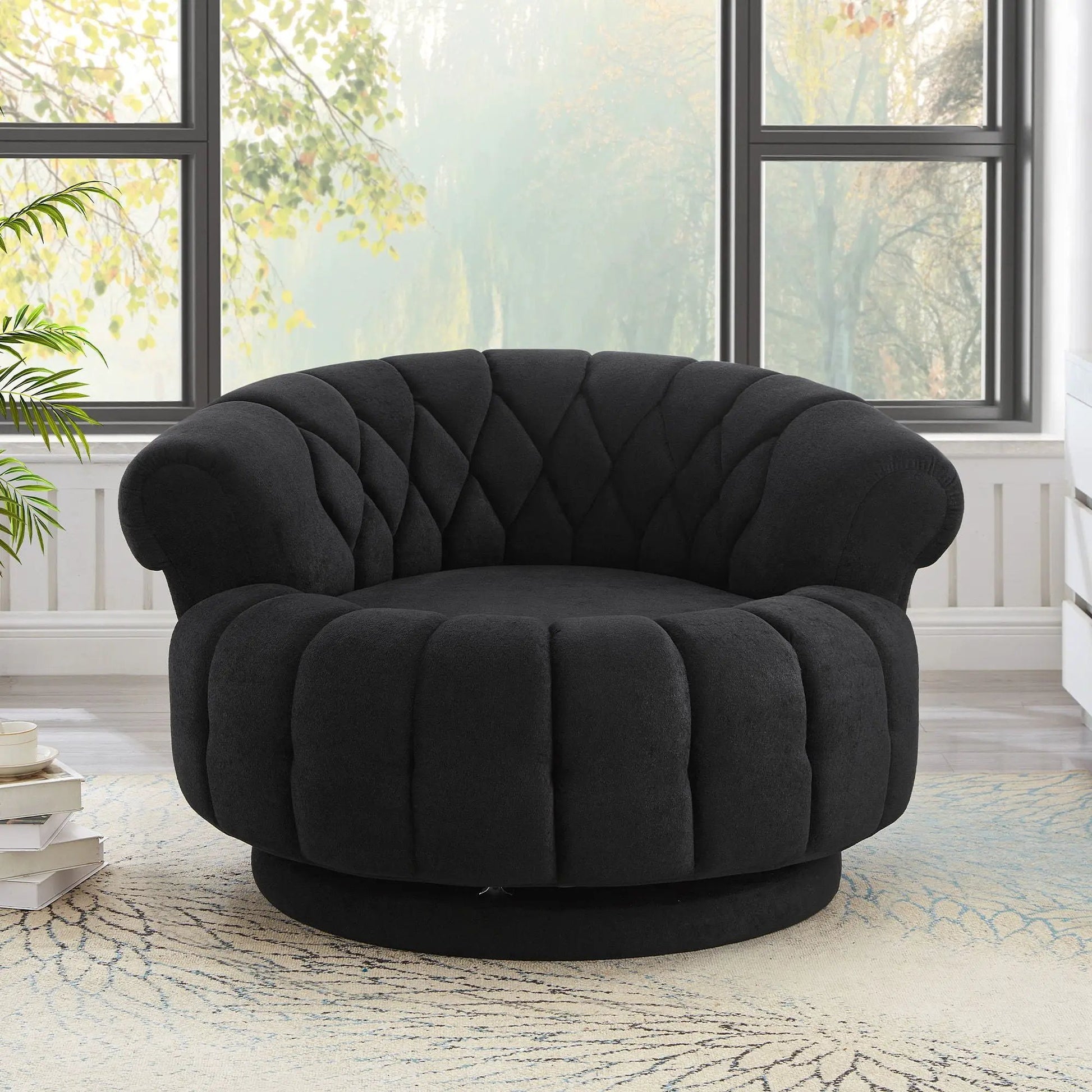 Round swivel accent chair black tufted upholstery by Unique Piece Furniture on Tampa Home & Garden Store
