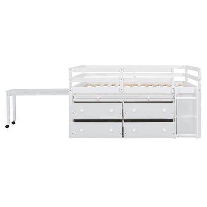 Loft bed with retractable writing desk and drawers in white finish with desk and shelves on Tampa Home & Garden Store
