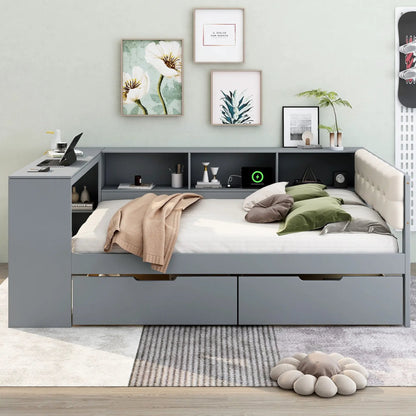 Upholstered Headboard Platform Bed with Storage
