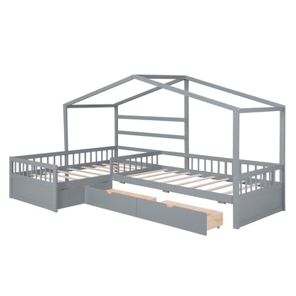 L Shape Platform Bed with 3 Storage Drawers gray metal frame by HouseOfZazla on Tampa Home & Garden Store