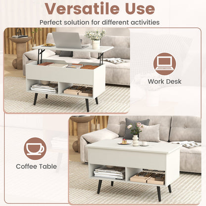 31.5 Inch Lift-Top Coffee Table with Hidden Storage and 2 Open Shelves