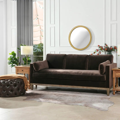 Knox - Modern Farmhouse Sofa, dark brown fabric upholstery, wood legs, stationary sofa on Tampa Home & Garden Store