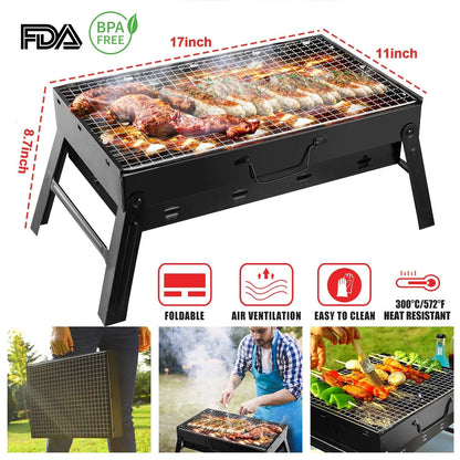 GemGear portable foldable charcoal grill in black with compact legs for camping on Tampa Home & Garden Store