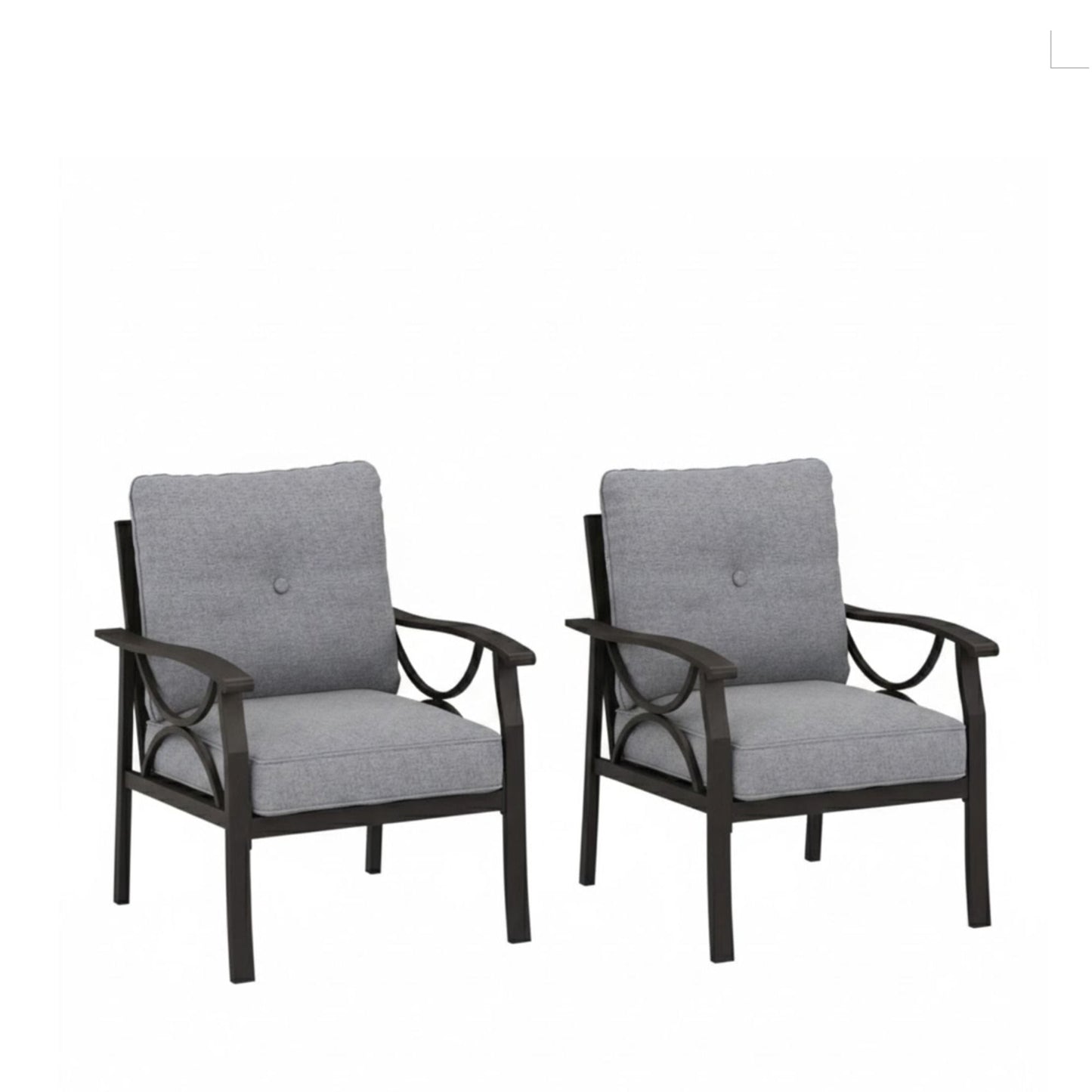 All Weather Armchairs with Cushions Set of 2 gray cushions dark frames outdoor chairs on Tampa Home & Garden Store