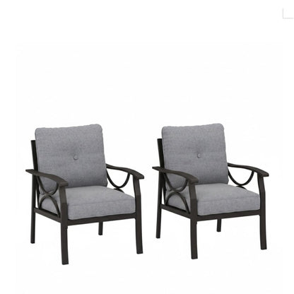 All Weather Armchairs with Cushions Set of 2 gray cushions dark frames outdoor chairs on Tampa Home & Garden Store