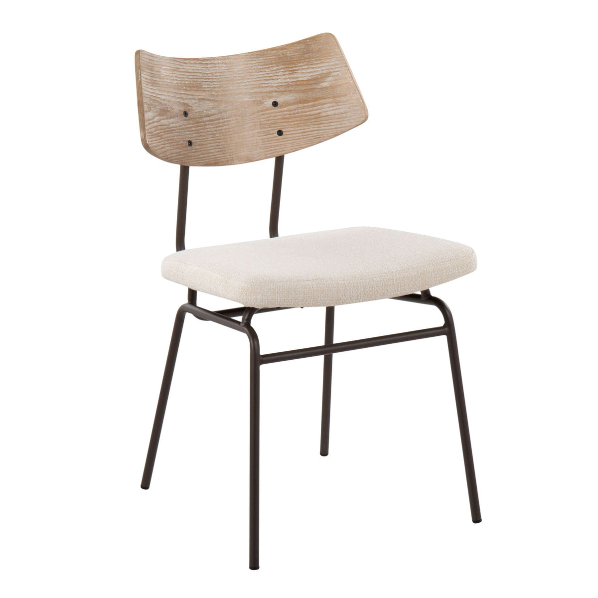 Mid Century Modern chair with curved wood back and beige upholstered seat, black metal legs on Tampa Home & Garden Store