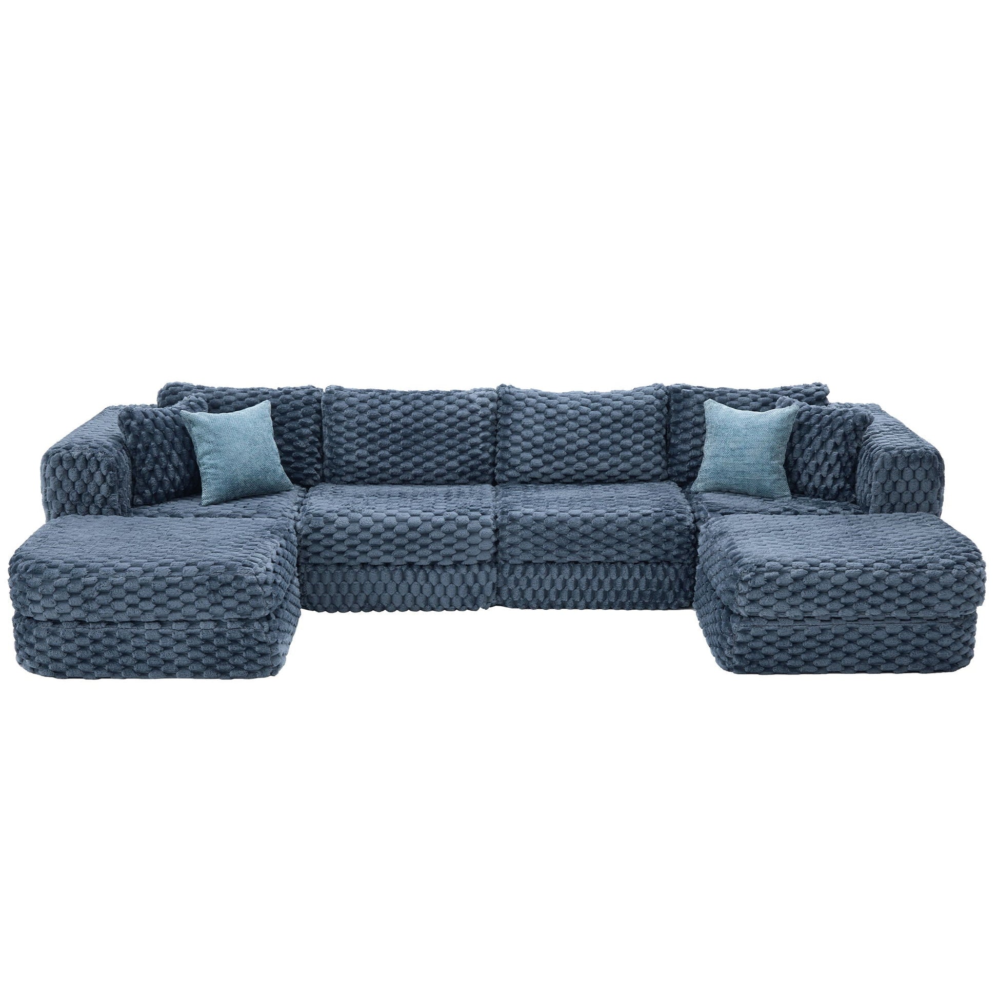 Modular sectional sofa boneless couch with 2 movable ottomans in blue knit fabric HouseOfZazla on Tampa Home & Garden Store