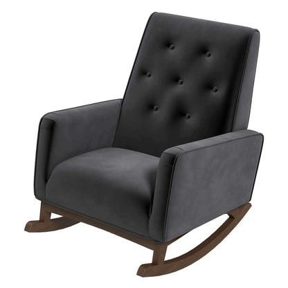 Mid-Century Modern Rocking Chair dark gray upholstery with tufted back by HouseOfZazla on Tampa Home & Garden Store