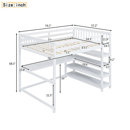 Loft Bed with Storage Shelves and Under Bed Desk