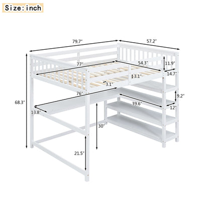 Loft bed with storage shelves and under-bed desk in white by HouseOfZazla on Tampa Home & Garden Store