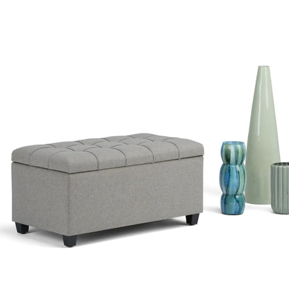 Sienna Upholstered Storage Ottoman Bench in gray tufted fabric on Tampa Home & Garden Store