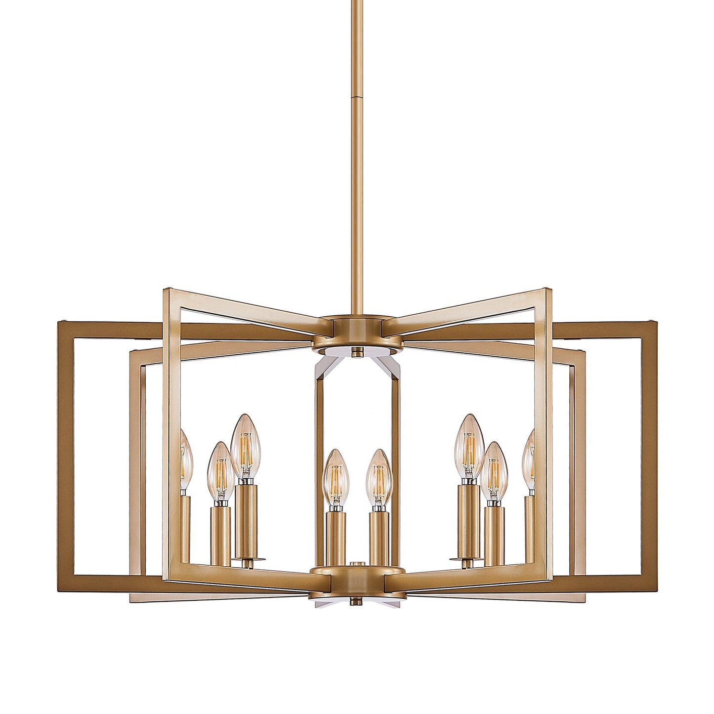 Chandelier 27' Modern Golden Geometric 8-Light by HouseOfZazla with brass square frame on Tampa Home & Garden Store
