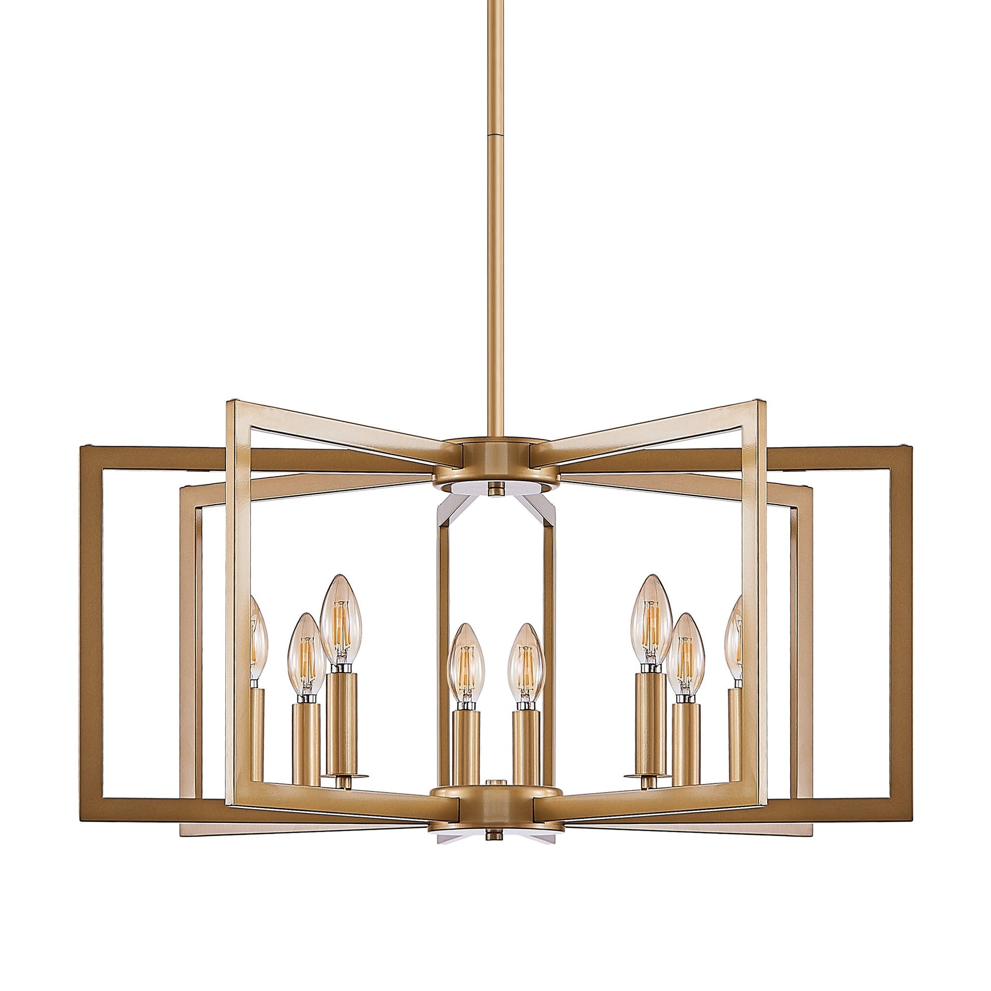 Chandelier 27' Modern Golden Geometric 8-Light by HouseOfZazla with brass square frame on Tampa Home & Garden Store
