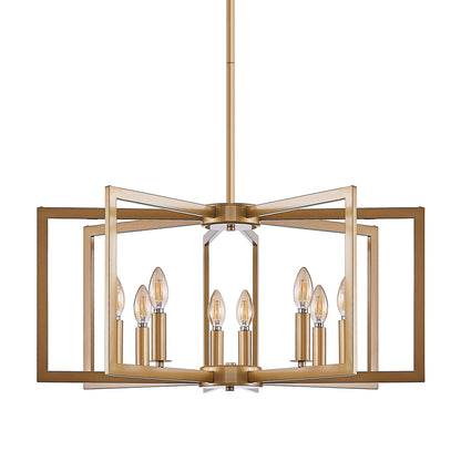 Chandelier 27' Modern Golden Geometric 8-Light by HouseOfZazla with brass square frame on Tampa Home & Garden Store