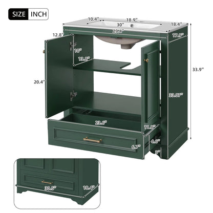 Bathroom vanity with sink by Unique Piece Furniture; green finish, 2 soft-close doors on Tampa Home & Garden Store
