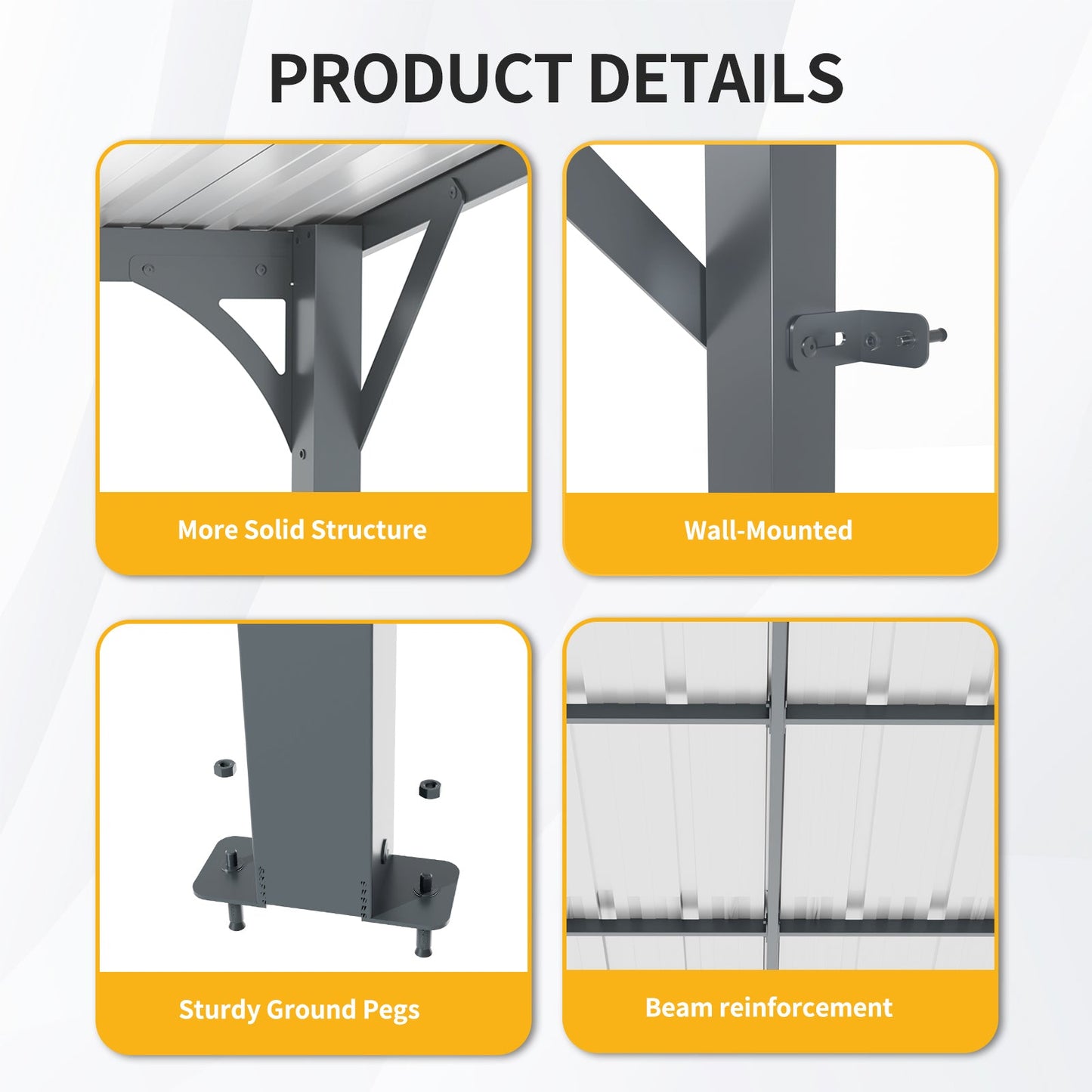 Outdoor 12X8 Galvanized Steel Pergola and Canopy