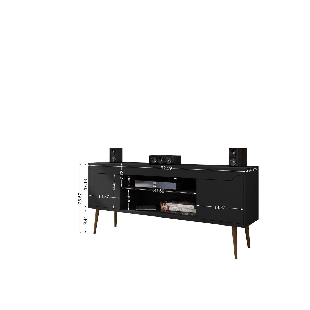Mid-Century Modern black TV Stand; solid wood splayed legs; three top speakers HouseOfZazla on Tampa Home & Garden Store