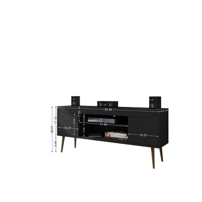 Mid-Century Modern black TV Stand; solid wood splayed legs; three top speakers HouseOfZazla on Tampa Home & Garden Store