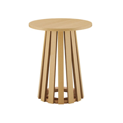 Layla End Table light wood grain finish with round top and slat pedestal base by HouseOfZazla on Tampa Home & Garden Store